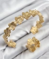 Shoecide Pirinç Çiçek Model Gold Renk Bileklik Yüzük Set
