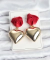 Shoecide Pirinç Gold Kalpli Kırmızı Gül Model Kadın Küpe