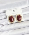 Shoecide Pirinç Gold Renk Bordo Model Vintage Kadın Küpe