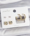 Shoecide Pirinç Gold Renk Burgu Halka Model Zirkon Taşlı Kare Detay 3 Çift Kadın Küpe Seti