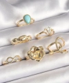 Shoecide Pirinç Gold Renk Çiçek Model Model Sonsuzluk Zirkon Taş Detaylı 6lı Kadın Yüzük Seti
