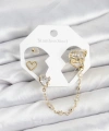 Shoecide Pirinç Gold Renk Kalp Model Zincir Bağlantılı Ear Cuff Küpe Seti