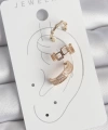 Shoecide Pirinç Gold Renk Kare Model Zirkon Taşlı 3lü Model Kadın Kıkırdak Küpe