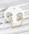 Shoecide Pirinç Gold Renk Kelebekli Model Zincir Bağlantılı Ear Cuff Küpe Seti