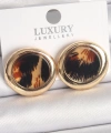 Shoecide Pirinç Gold Renk Leopar Desen Daire Model Kadın Küpe
