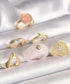 Shoecide Pirinç Gold Renk Pembe Plastik Yüzük Model Daire Pembe Mine Yılan Detay 6lı Kadın Yüzük Seti