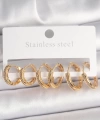 Shoecide Pirinç Gold Renk Zirkon Taşlı 3 Çift Daire Model Kadın Küpe