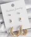 Shoecide Pirinç Gold Renk Zirkon Taşlı Halka Model 3 Çift Kadın Küpe Seti