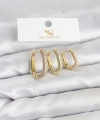 Shoecide Pirinç Gold Renk Zirkon Taşlı Halka Model Ysx Trio Küpe Seti