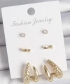 Shoecide Pirinç Gold Renk Zirkon Taşlı İşlemeli Motif Model 3 Çift Kadın Küpe Seti