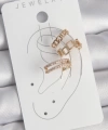 Shoecide Pirinç Gold Renk Zirkon Taşlı Kare Zincir Model Kadın Kıkırdak Küpe