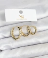 Shoecide Pirinç Gold Renk Zirkon Taşlı Petek Halka Model Ysx Trio Küpe Seti