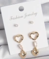 Shoecide Pirinç Gold Renk Zirkon Taşlı Sallantı Kalp Model Kadın 3 Çift Küpe Seti
