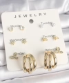 Shoecide Pirinç Gold Renk Zirkon Taşlı Yıldız Detay Halka Figür 7li Set Kadın Küpe