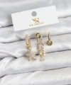 Shoecide Pirinç Gold Renk Zirkon Taşlı Yıldız Vintage Model Ysx Trio Küpe Seti
