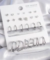 Shoecide Pirinç Gümüş Renk Zirkon Taşlı 12 Çift Küpe Seti