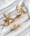 Shoecide Pirinç İstiridye Ve Deniz Yıldızı Model Gold Renk Bileklik Yüzük Set