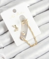 Shoecide Pirinç Kelebek Figürlü Zirkon Taşlı Gold Renk 3lü Kıkırdak Kadın Küpe Set