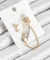 Shoecide Pirinç Kelebek Figürlü Zirkon Taşlı Gold Renk 3lü Kıkırdak Kadın Küpe Set