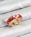 Shoecide Pirinç Kırmızı Mineli Çiçek Motifli Gold Renk Ayarlanabilir Kadın Yüzük
