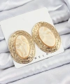 Shoecide Pirinç Mermer Desenlli Bej Sedef Oval Vintage Model Gold Renk Kadın Küpe