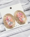 Shoecide Pirinç Mermer Desenlli Pembe Sedef Oval Vintage Model Gold Renk Kadın Küpe