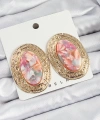 Shoecide Pirinç Mermer Desenlli Pembe Sedef Oval Vintage Model Gold Renk Kadın Küpe