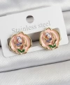 Shoecide Pirinç Pembe Mineli Çiçek Figürlü Sanatsal Portre Model Gold Renk Kadın Küpe