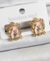 Shoecide Pirinç Pembe Mineli Sanatsal Portre Model Gold Renk Kadın Küpe