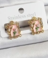 Shoecide Pirinç Pembe Mineli Sanatsal Portre Model Gold Renk Kadın Küpe