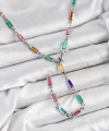 Shoecide Pirinç Renkli Zirkon Taşlı Dikdörtgen Model Gümüş Renk Kadın Y Kolye