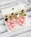 Shoecide Pirinç Sallantılı Pembe Boncuklu Fiyonk Vintage Model Gold Renk Kadın Küpe