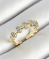 Shoecide Pirinç Sıralı Daire Figürlü Zirkon Taşlı Gold Renk Ayarlanabilir Kadın Yüzük
