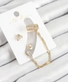 Shoecide Pirinç Üçgen Figürlü Zirkon Taşlı Gold Renk 3lü Kıkırdak Kadın Küpe Set