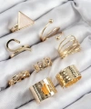 Shoecide Pirinç Üçgen Model Gold Renk Kadın Yüzük Kombin Set