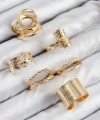 Shoecide Pirinç Yaprak Model Gold Renk Kadın Yüzük Kombin Set