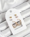 Shoecide Pirinç Zirkon Taş Ve Halka Figürlü Gold Renk 3lü Çift Kadın Küpe Set