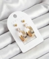 Shoecide Pirinç Zirkon Taş Ve Halka Figürlü Gold Renk 3lü Çift Kadın Küpe Set