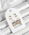Shoecide Pirinç Zirkon Taş Ve Halka Figürlü Gold Renk 3lü Çift Kadın Küpe Set