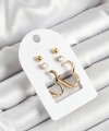 Shoecide Pirinç Zirkon Taş Ve Kalp Figürlü Gold Renk 3lü Çift Kadın Küpe Set