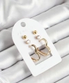 Shoecide Pirinç Zirkon Taş Ve Kalp Figürlü Gold Renk 3lü Çift Kadın Küpe Set