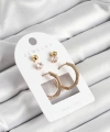 Shoecide Pirinç Zirkon Taş Ve Kemik Halka Figürlü Gold Renk 3lü Çift Kadın Küpe Set