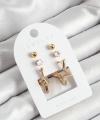 Shoecide Pirinç Zirkon Taş Ve Yıldız Figürlü Gold Renk 3lü Çift Kadın Küpe Set