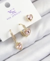 Shoecide Pirinç Zirkon Taşlı 3lü Pembe Kalp Model Gold Renk Kadın Küpe