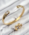 Shoecide Pirinç Zirkon Taşlı Ayrık Model Gold Renk Bileklik Yüzük Set