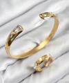 Shoecide Pirinç Zirkon Taşlı Ayrık Model Gold Renk Bileklik Yüzük Set