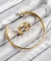 Shoecide Pirinç Zirkon Taşlı Ayrık Model Gold Renk Bileklik Yüzük Set