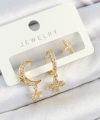 Shoecide Pirinç Zirkon Taşlı Çiçek Ve Ay Model Gold Renk 3lü Çift Kadın Küpe Set