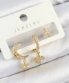 Shoecide Pirinç Zirkon Taşlı Çiçek Ve Ay Model Gold Renk 3lü Çift Kadın Küpe Set