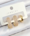 Shoecide Pirinç Zirkon Taşlı Damla Model Gold Renk 3lü Çift Kadın Küpe Set
